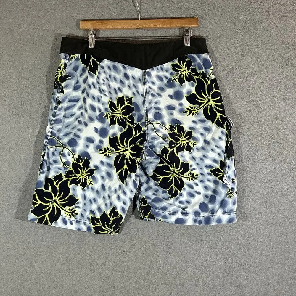Vintage Y2K Billabong Board Shorts Mens Size 34 Blue Floral Surf Swim Trunks Y2K